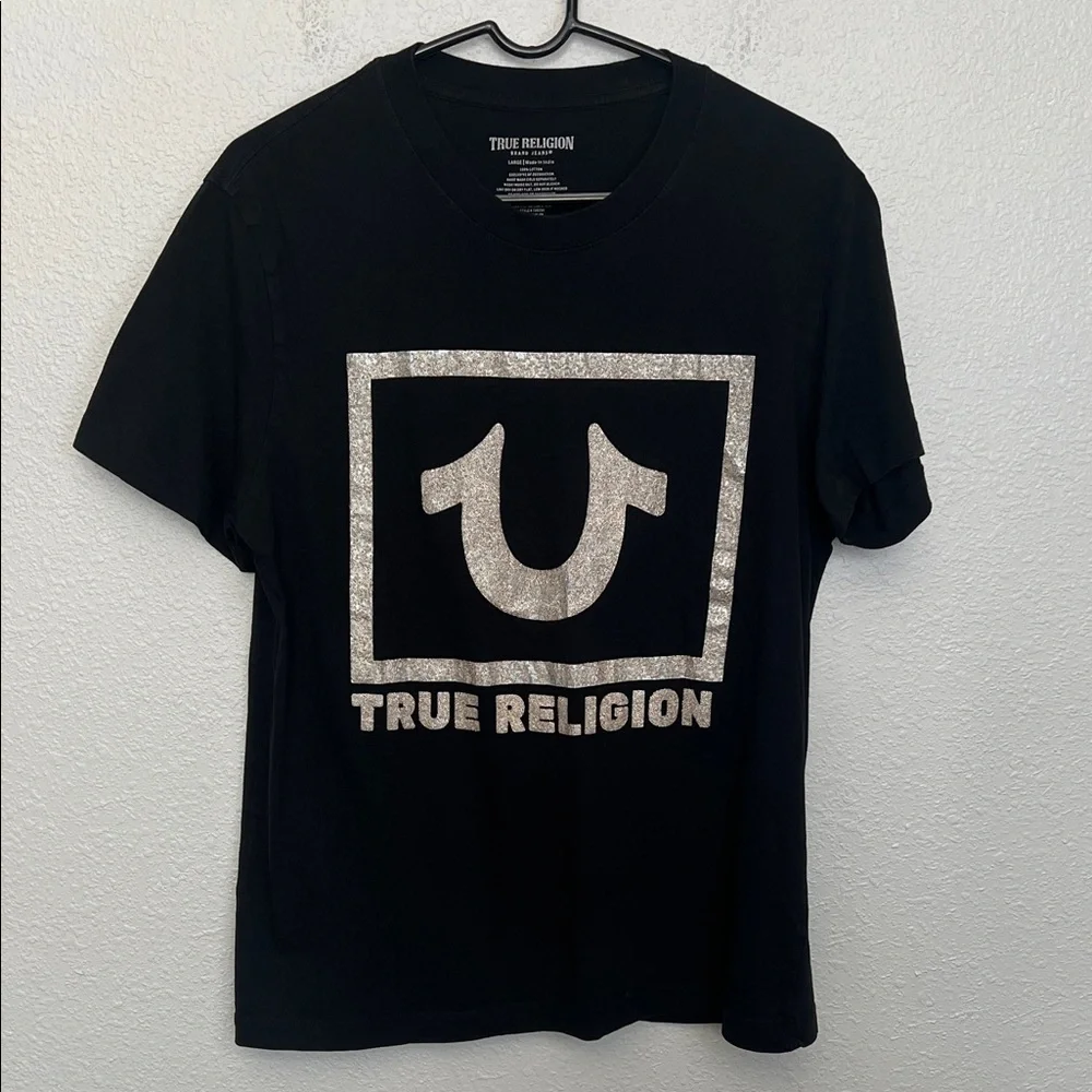 True Religion Beaded Logo Short Sleeve TShirt Faded Black Size Large